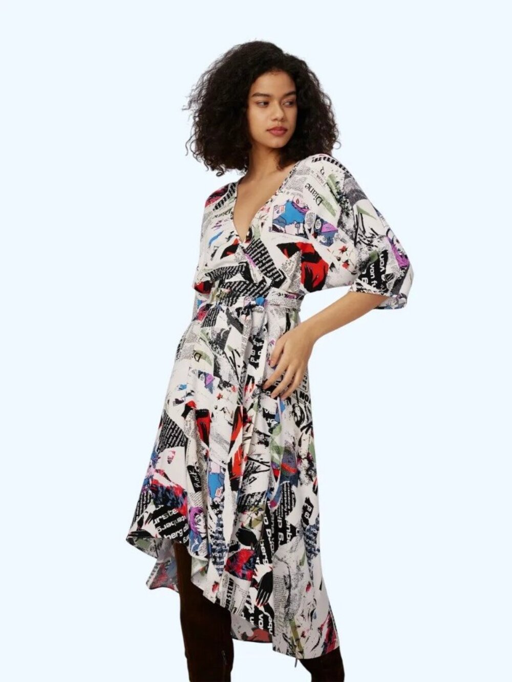 Diane von Furstenberg NWT Eloise Midi Wrap Dress Poster Girl Newsprint Size M